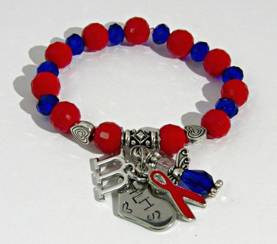 Blood Cancer Clotting Factor Disorders CHF Red Crystal Beaded Expandable Wire Bangle Awareness Bracelet Memory Wire Awareness Bracelet