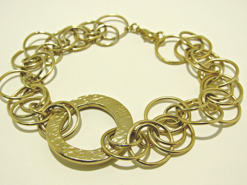 Earrings Gold Tone Bracelet Wedding Jewelry Vintage Gold Bracelet and Earring Set Gift For Her Gold Jewelry Circle Jewelry