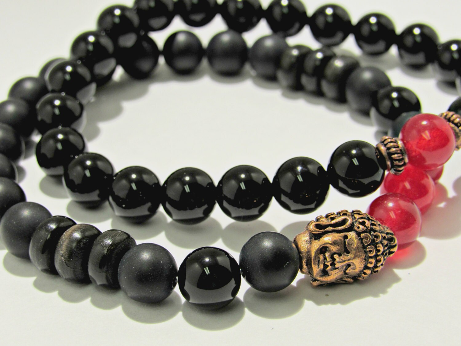 Mens Buddhist Bracelet Red and Black Bracelet Onyx Etsy