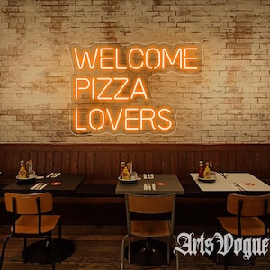 Welcome Pizza Lovers,Burgers Neon Sign,Custom Pizza Fast Food Light,Restaurant Welcome Sign,Food Light Wall Hanging,Pizza Bar Welcome Sign