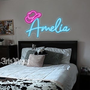 Cowboy Neon Sign, Cowboy Hat Name Neon Sign, Cowboy Hat Decor, Kids Room Decor, Dorm Led Sign, personalized gift, Cowboy Wall Decor Art