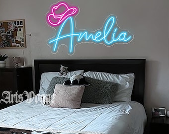 Cowboy Neon Sign, Cowboy Hat Name Neon Sign, Cowboy Hat Decor, Kids Room Decor, Dorm Led Sign, personalized gift, Cowboy Wall Decor Art