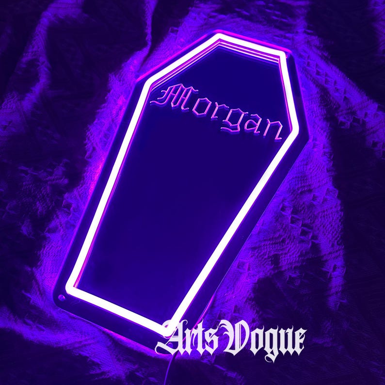 Coffin Mirror Neon Sign,Custom Coffin Sign,Gothic Mirror,Gothic Neon Light, Gothic Home Decor,Holiday gifts for goth lovers,Gothic Decor image 2