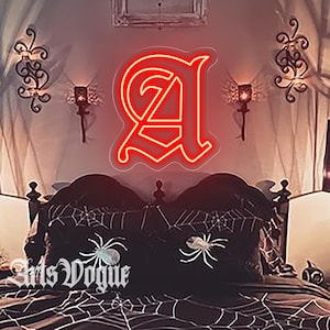 Letreiro de neon com letras góticas personalizadas, letreiro de neon com nome de A a Z personalizado, letreiro de fonte em inglês antigo, letreiro de neon com fontes góticas, presente para amantes do estilo gótico, letreiro vintage
