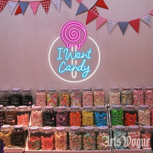 Chcę Neonowego Znaku Candy, Neonowego Znaku Sklepu Cukierniczego, Niestandardowego Znaku Sklepowego, Dekoracji Ściany Domu, Dekoracji Kuchni, Kawiarni, Sklepu, Sklepu, Znaku Biznesowego