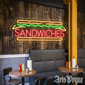 Letrero de neón de sándwiches, letrero de neón LED personalizado de sándwiches, letrero de neón de comida de restaurante, letrero de bienvenida de barra de sándwiches, regalo para amantes de los sándwiches