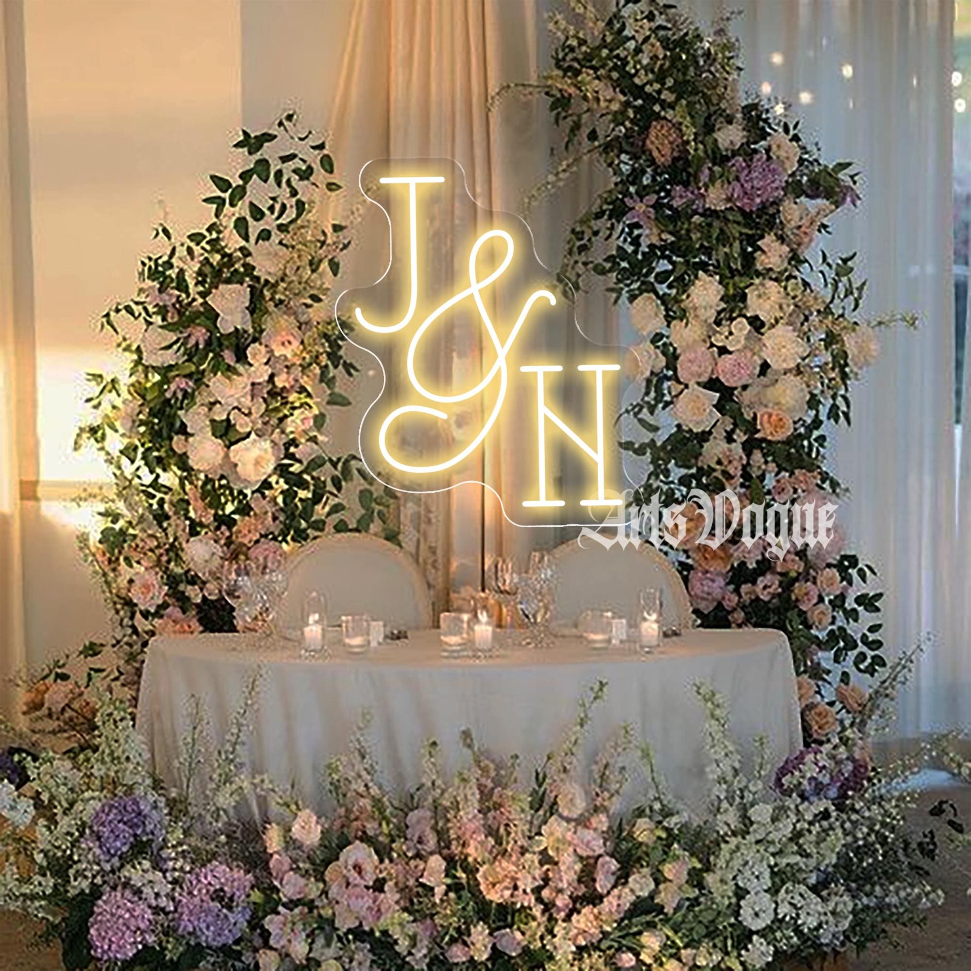Wedding Initials Sign, Custom Initials Name Neon Sign,Minimalist Wedding Party Backdrop Wall Decor, Wedding Gifts, Monogram Initials Wedding