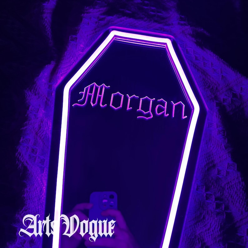 Coffin Mirror Neon Sign,Custom Coffin Sign,Gothic Mirror,Gothic Neon Light, Gothic Home Decor,Holiday gifts for goth lovers,Gothic Decor image 4