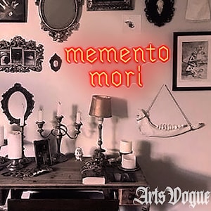 Memento Mori neon sign,Custom Gothic Neon Light,Home Wall Decor, Stoic Skull Decor,Gothic Decor,Goth Wall Art Sign,Personalized Gift