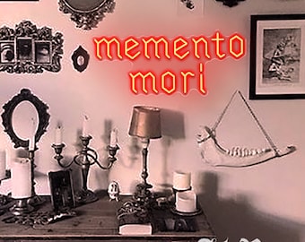 Memento Mori Leuchtreklame, benutzerdefiniertes Gothic Neonlicht, Hauswanddekor, stoischer Schädeldekor, Gothic Dekor, Goth Wandkunst Zeichen, personalisiertes Geschenk