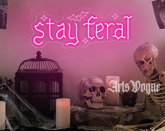 Stay Feral Neon Sign,Stay feral led sign, Feral LED Light Goth Lover Gifts,Dark Art Decor,Vintage Font Decor, Stay feral Gothic wall decor