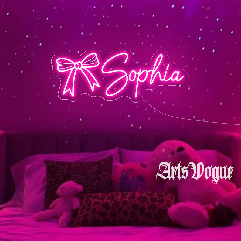 Custom Bow Name Neon Sign,Pink Bow Neon Sign,Pink Trendy Wall Art,Girl's y2k Room Decor,Personalized Bow Name Decor,Girly Nursery Wall Decor Style3