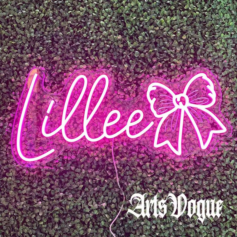 Custom Bow Name Neon Sign,Pink Bow Neon Sign,Pink Trendy Wall Art,Girl's y2k Room Decor,Personalized Bow Name Decor,Girly Nursery Wall Decor image 2
