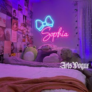 Custom Bow Name Neon Sign,Pink Bow Neon Sign,Pink Trendy Wall Art,Girl's y2k Room Decor,Personalized Bow Name Decor,Girly Nursery Wall Decor image 7
