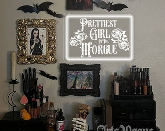 Hübschestes Mädchen in der Morgue Leuchtreklame, benutzerdefiniertes gotisches Neonlicht, Goth Babe, Goth Wand-Kunst-Zeichen, Mädchen-Bar-LED-Schild, gruselige niedliche Schlafzimmer-Kunst