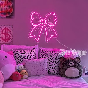Pink Bow Neon Sign,Custom Home Dorm Wall Decor,Pink Trendy Wall Art,Girl's Room Decor,y2k room decor,Birthday Gift For Girl,Room Wall Decor