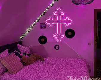 Cross Neon Sign,Custom Y2k Style Cross Light Sign,Cross gift, Cross wall decor, y2k room decor,Retro Gothic Cross wall decor, Punk wall art