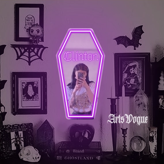 Coffin Mirror Neon Sign,Custom Coffin Sign,Gothic Mirror,Gothic Neon Light, Gothic Home Decor,Holiday gifts for goth lovers,Gothic Decor