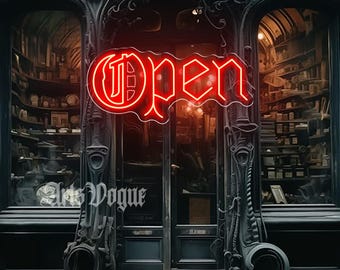 Letrero de neón abierto, letrero LED gótico abierto, lámpara de pared colgante abierta, decoración gótica, letrero vintage para restaurante, bar, tienda de tatuajes, abierto oscuro