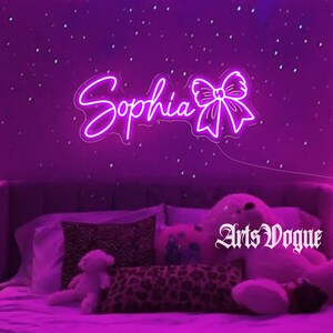 Custom Bow Name Neon Sign,Pink Bow Neon Sign,Pink Trendy Wall Art,Girl's y2k Room Decor,Personalized Bow Name Decor,Girly Nursery Wall Decor image 8