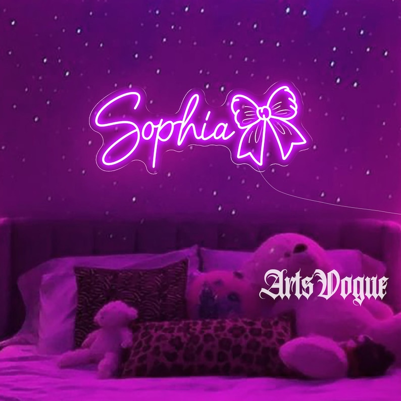 Custom Bow Name Neon Sign,Pink Bow Neon Sign,Pink Trendy Wall Art,Girl's y2k Room Decor,Personalized Bow Name Decor,Girly Nursery Wall Decor image 8