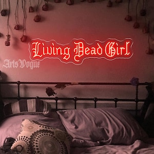 Living Dead Girl Neon Sign, Gothic Girl Room Decor, Vintage Font Decor, Goth Style Bedroom Decor,Gothic Birthday Gift, Gothic Halloween Sign