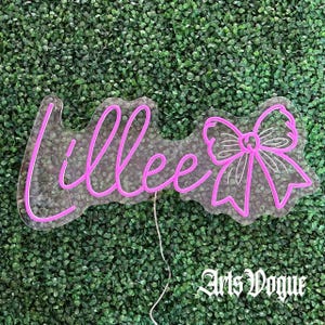 Custom Bow Name Neon Sign,Pink Bow Neon Sign,Pink Trendy Wall Art,Girl's y2k Room Decor,Personalized Bow Name Decor,Girly Nursery Wall Decor image 3