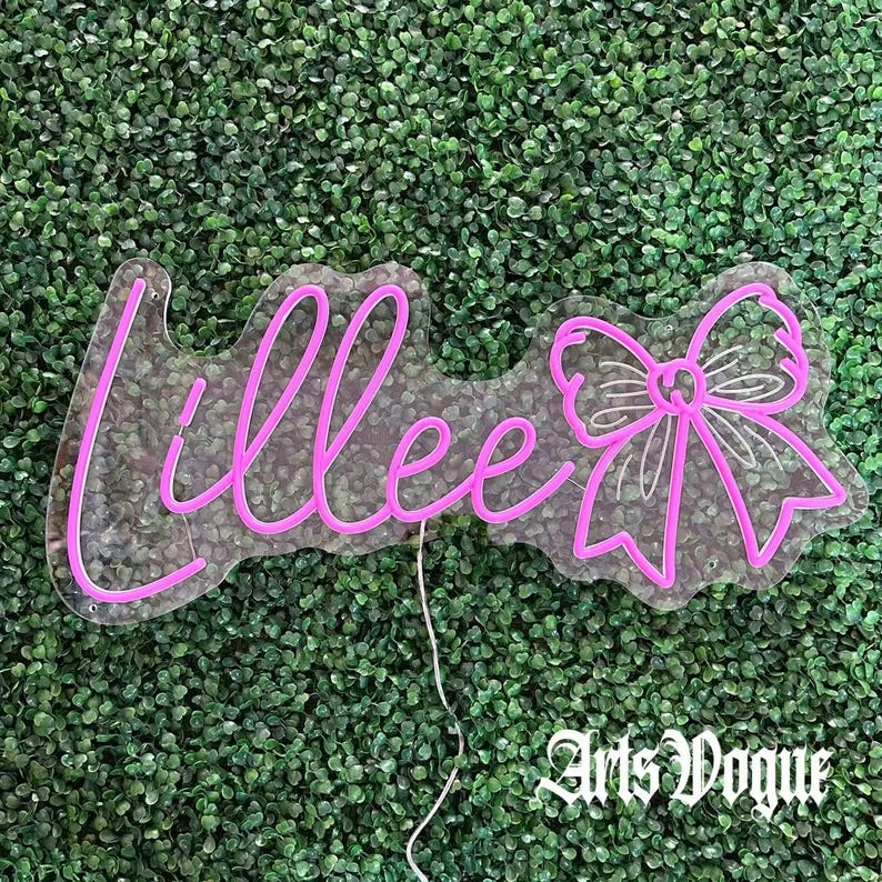 Custom Bow Name Neon Sign,Pink Bow Neon Sign,Pink Trendy Wall Art,Girl's y2k Room Decor,Personalized Bow Name Decor,Girly Nursery Wall Decor image 3
