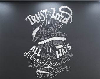 Trust in the Lord Wall Decal | Church Hallway Verse | Youth Room Decor | Proverbs 3:5-6 Bible Verse Mural