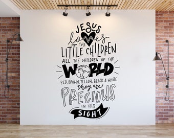 Jesus Loves the Little Children Wall Decal | Church Wall Graphics | Church Decor | Sunday School Wall Art