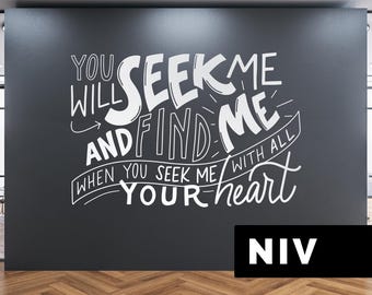 Jeremiah 29:13 Wall Decal | Seek Me and Find Me | Church Hallway Decor Bible Verse