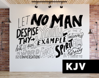 King James 1 Timothy 4:12 Wall Decal | Let No Man Despise Thy Youth | KJV Youth Room Wall Mural