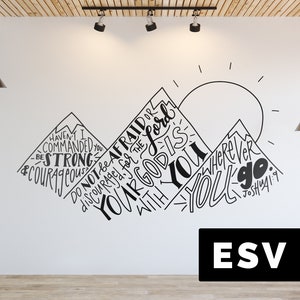 Strong and Courageous Wall Decal - Joshua 1:9 ESV - Hand Lettered - Bible Verse Wall Decal