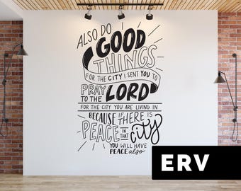 Jeremiah 29:7 Wall Decal | Do Good Things for the City | Church Hallway Design