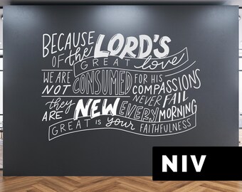 Lamentations 3:22-23 Wall Decal | Because of the Lord's Great Love | Church Hallway Design