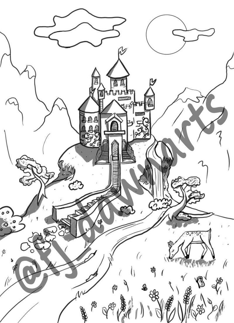 Castle coloring page | Etsy