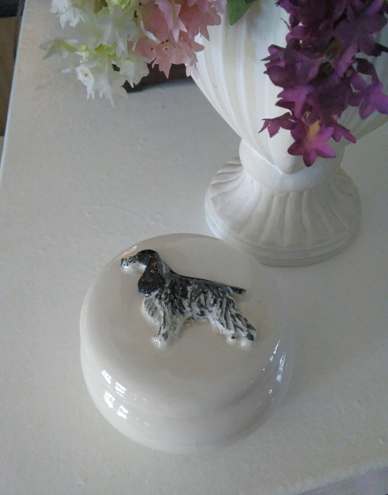 Cocker Spaniels Porcelain Dogs and Trinket Box Black and White Standing Statue Figurine with Trinket Box Lot
