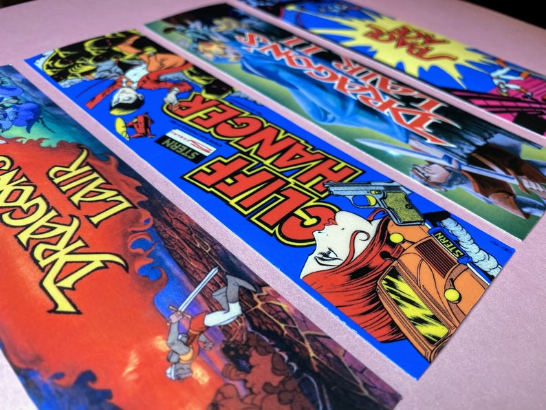4 Pc MINI Arcade Marquee Stickers Dragon's Lair 1 & 2 Space Ace Cliff Hanger 80's Laser Disc Classics image 2