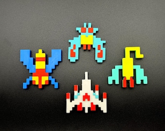 Galaga 3D Printed Magnets Retro Arcade Characters Layered Pixel Art Fridge Magnets