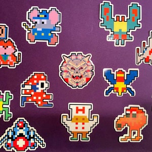 12 pc 80's Retro Arcade Die Cut Laminated Sticker Set Galaga Mr. Do Q*Bert & More!