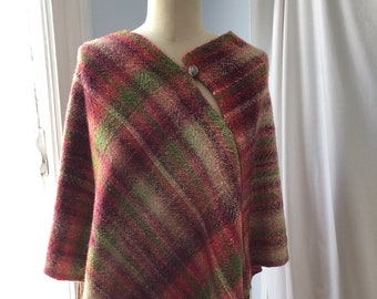 Poncho, wrap, handwoven , artisanal, unique, one of a kind, garment, multicolor, natural fibers, wool, silk