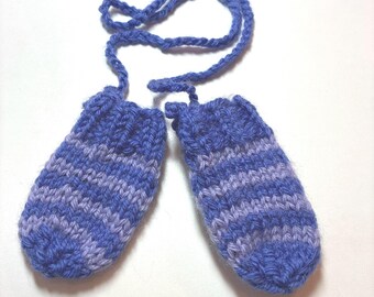 Baby mitts, pair, lavender and blue stripes
