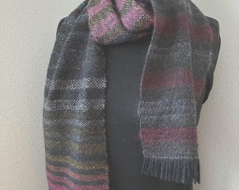 Handwoven scarf in all natural fibers, kid mohair, silk, wool.