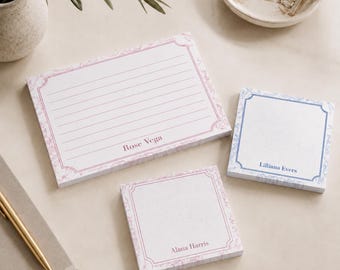 Personalized Toile Sticky Notes Custom Name Notepad Floral Post It Notes Personalized Desk Accessory Teacher Gift Office Stationery