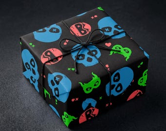 Masked Man Inspired Gift Wrap Horror Game Wrapping Paper Neon Skull Gift Wrap Romance Book Birthday Paper Gothic Dark Romance Gift Wrap