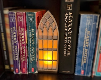 Gothic Window Book Nook with LED Light: Medieval Bookshelf Decor