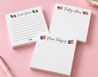 Personalized Sticky Notepads with Flag Custom Name Post It Notes Personalized Notepad for Teacher Registered Nurse Office Gift