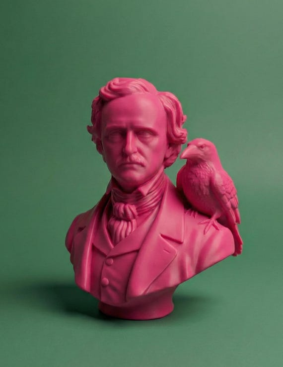 Edgar Allan Poe Bust Sculpture Raven Shoulder Decoration Gothic Style Literary Gift Writer Desk Accessory Display Halloween Bookshelf Art