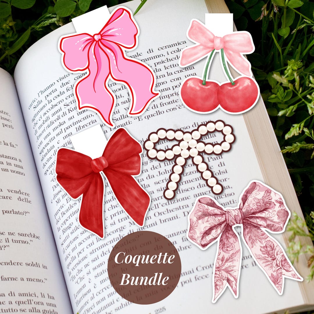 Bow Magnetic Bookmark and Sticker Bundle Coquette Bookmarks Cute ...