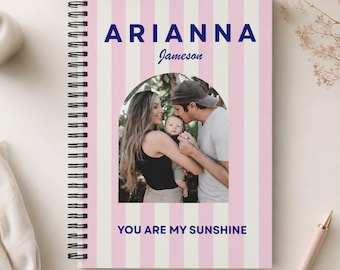 Personalized Photo Spiral Journal Custom Name Notebook Family Picture Striped Journal Personalized Keepsake Gift
